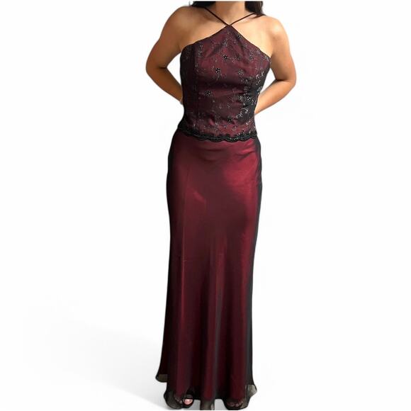 Blondie Nites by Jaslene Women's Red Mesh Overlay Maxi Dress - Picture 8 of 10